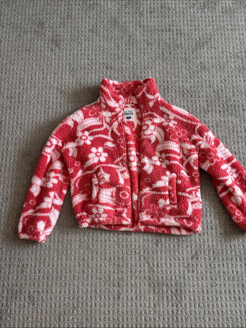American Eagle Outfitters Girls' Red & White Floral Sherpa Jacket
